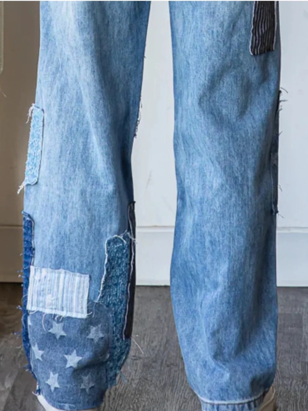 208. NWOT Oli & Hali Blue Patchwork Boyfriend Jeans - Picture 6 of 8